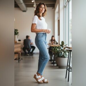 Clarks White Leather Wedge Sandals size 6